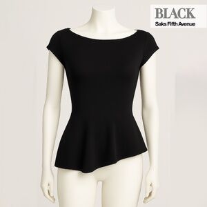 BLACK Saks Fifth Avenue Asymmetrical Peplum Top – Size M